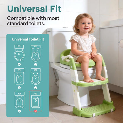 Serenelife Toddler Potty Seat With Ladder – Lightweight Portable 2-In-1 Toilet Trainer With Adjustable Step Ladder Removable Bowl Splash Guard Reward Chart And Toilet Cover – Comfortable And Safe For Easy Potty Training (Green)