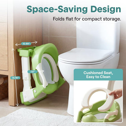 Serenelife Toddler Potty Seat With Ladder – Lightweight Portable 2-In-1 Toilet Trainer With Adjustable Step Ladder Removable Bowl Splash Guard Reward Chart And Toilet Cover – Comfortable And Safe For Easy Potty Training (Green)