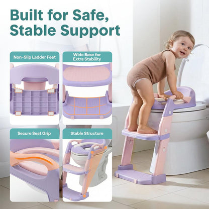 Serenelife Toddler Potty Seat With Ladder – Lightweight Portable 2-In-1 Toilet Trainer With Adjustable Step Ladder Removable Bowl Splash Guard Reward Chart And Toilet Cover – Comfortable And Safe For Easy Potty Training (Purple)