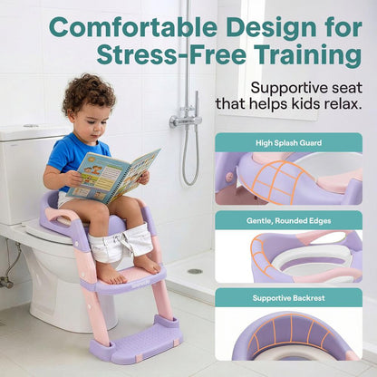 Serenelife Toddler Potty Seat With Ladder – Lightweight Portable 2-In-1 Toilet Trainer With Adjustable Step Ladder Removable Bowl Splash Guard Reward Chart And Toilet Cover – Comfortable And Safe For Easy Potty Training (Purple)