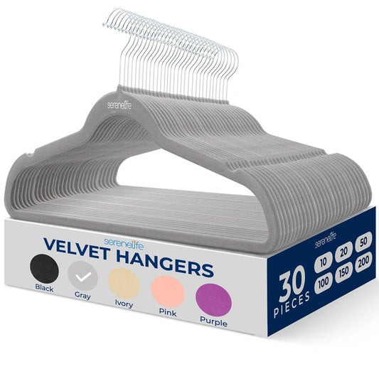 Non-Slip Velvet Hangers - SLHVELGRY30