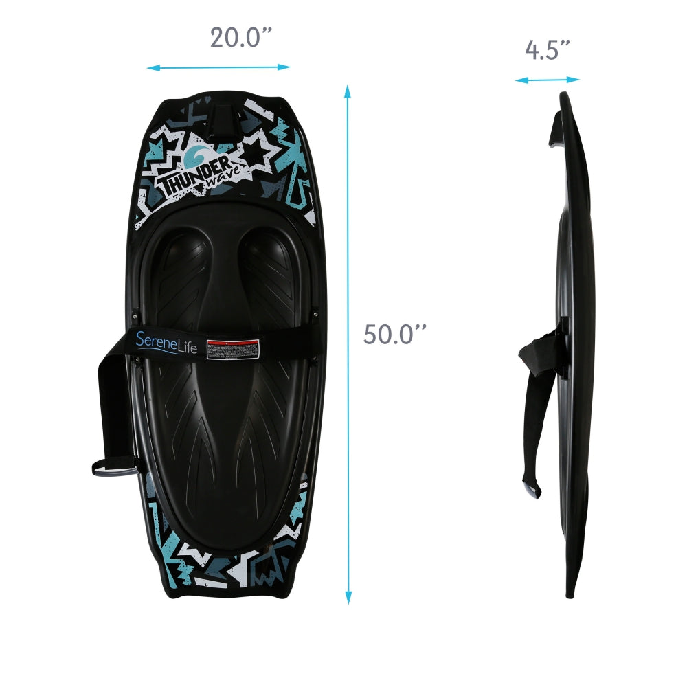 Black sled with measurements on a white background