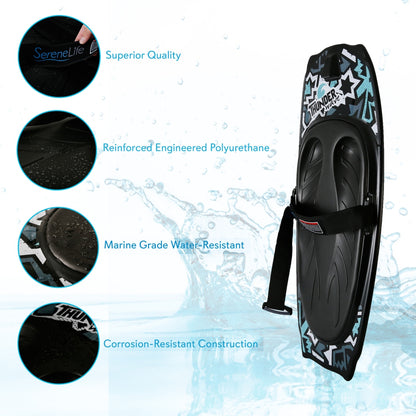 Black water ski with features highlighted on a white background