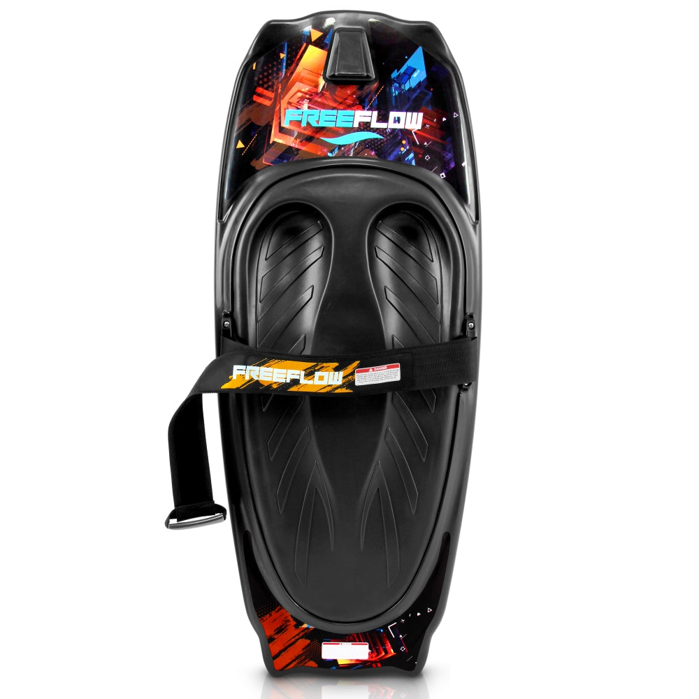 Black personal watercraft with colorful 'FreeFlow' branding on a white background
