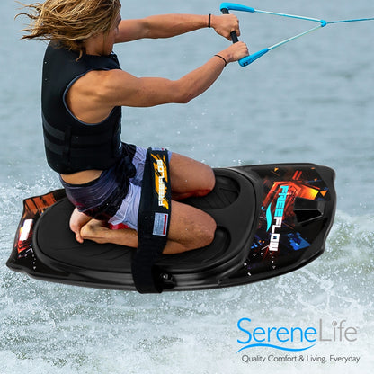 Person wakeboarding on a board with 'SereneLife' branding in the water.