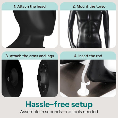 Male Torso Dress Form Mannequin - SLMAQMLBLK