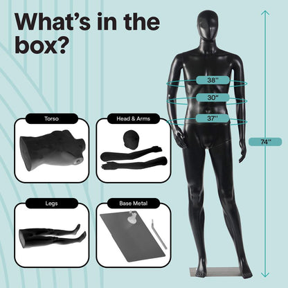 Male Torso Dress Form Mannequin - SLMAQMLBLK