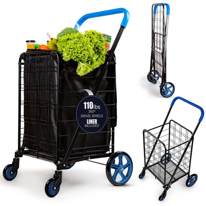 Foldable Shopping Cart With Cart Liner - SLSPCART50