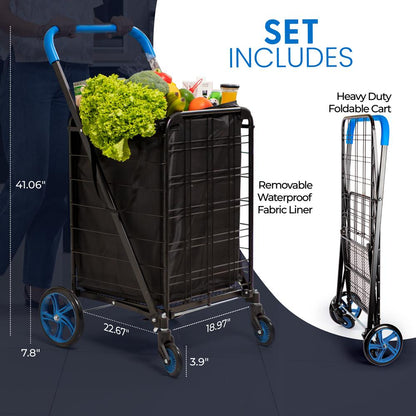 Foldable Shopping Cart With Cart Liner - SLSPCART50