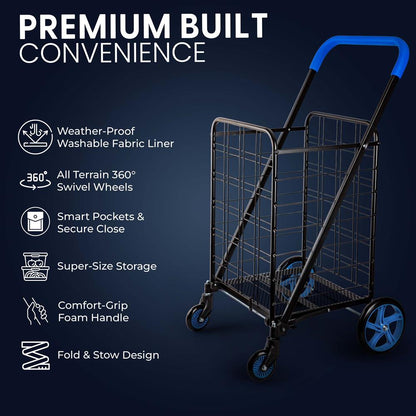 Foldable Shopping Cart With Cart Liner - SLSPCART50