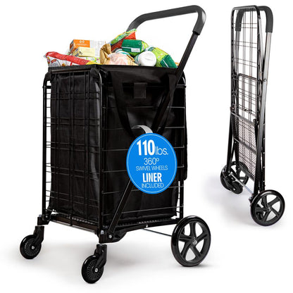 Foldable Shopping Cart With Cart Liner - SLSPCART60