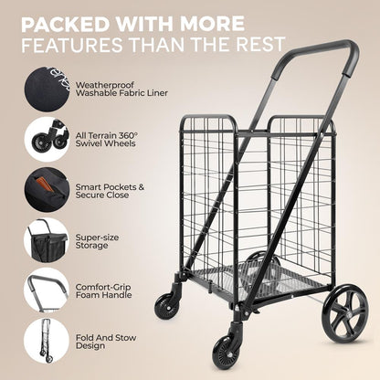 Foldable Shopping Cart With Cart Liner - SLSPCART60
