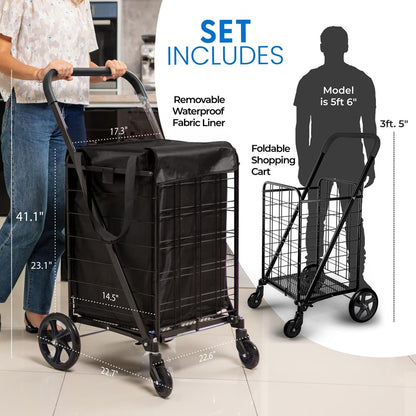 Foldable Shopping Cart With Cart Liner - SLSPCART60