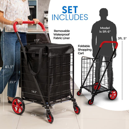 Foldable Shopping Cart with Cart Liner - SLSPCART70