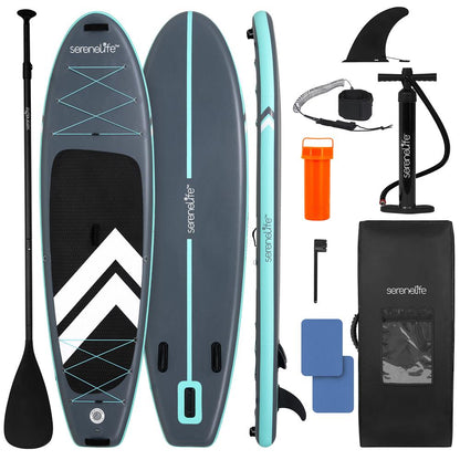 10' Inflatable Paddle Board Kit with Non-Slip Deck, Paddle, Pump & Backpack - Grey