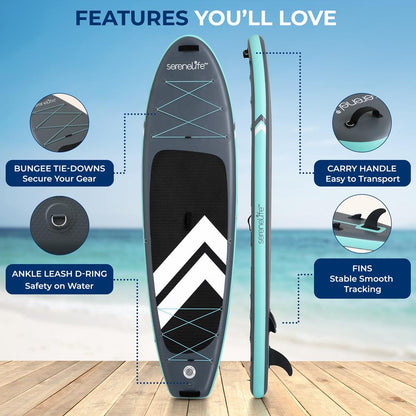 10' Inflatable Paddle Board Kit with Non-Slip Deck, Paddle, Pump & Backpack - Grey