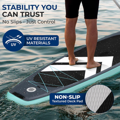 10' Inflatable Paddle Board Kit with Non-Slip Deck, Paddle, Pump & Backpack - Grey