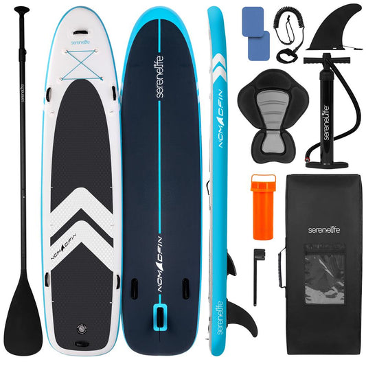 Serenade inflatable paddle board set with accessories on a white background