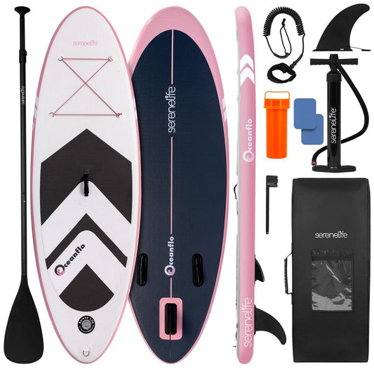 Serenelle inflatable paddle board set with accessories on a white background