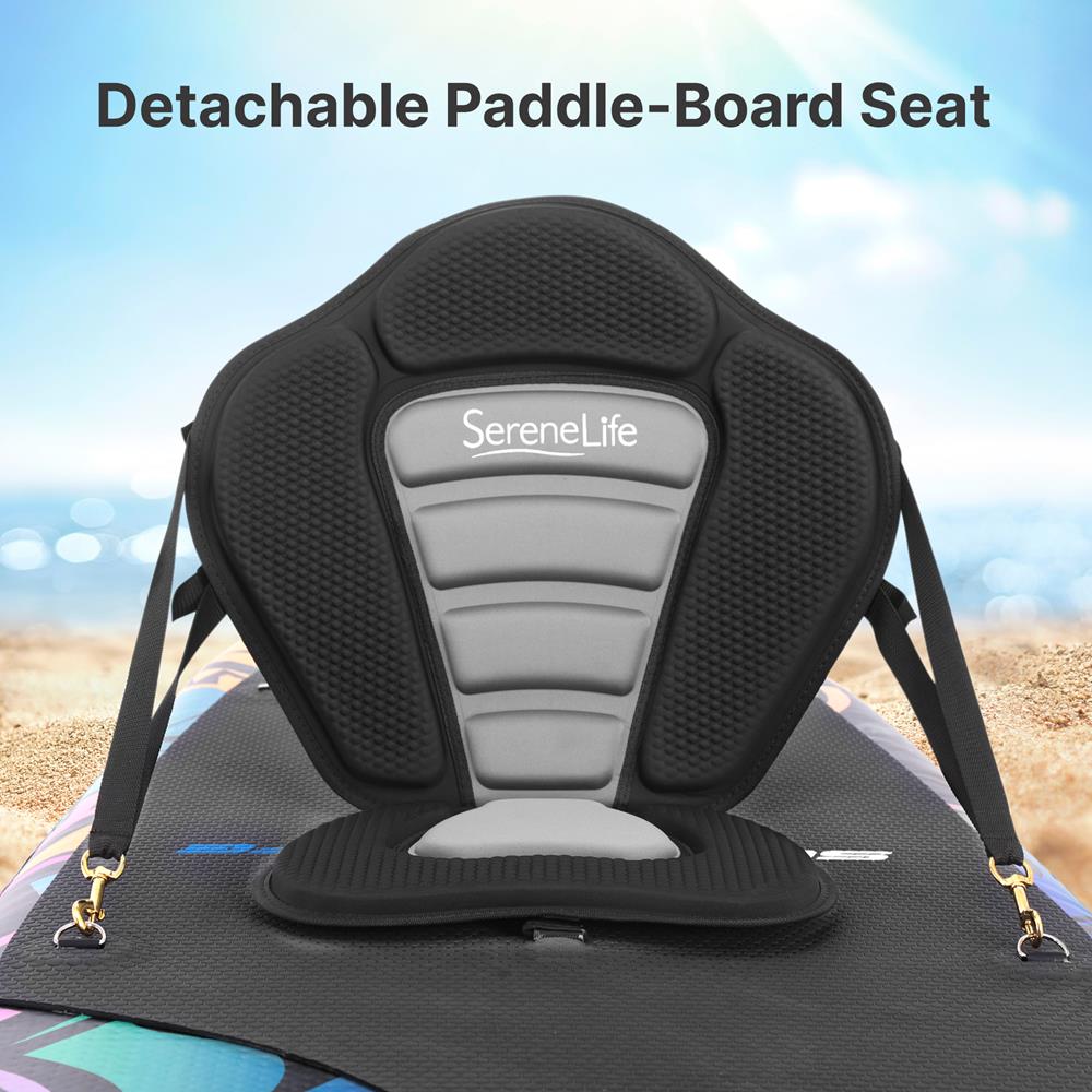 SereneLife detachable paddle-board seat with beach and sky background