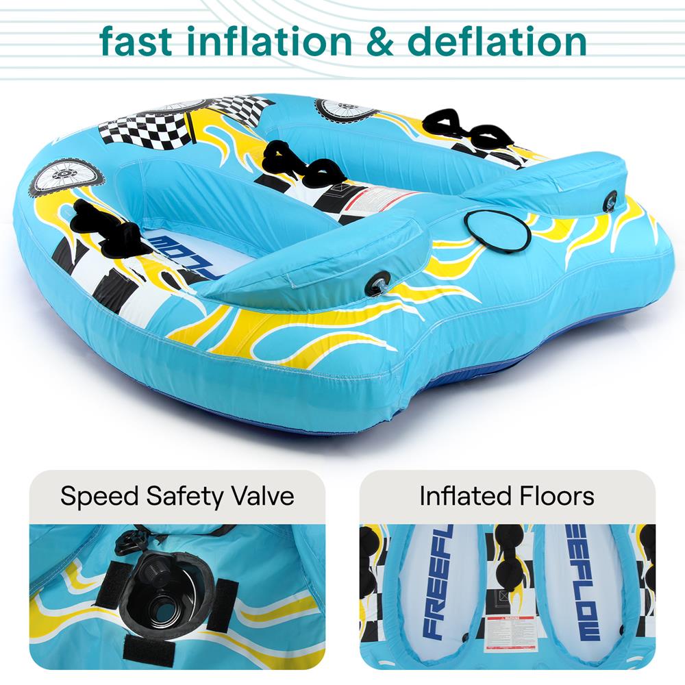 Inflatable pool float with speed safety valve and inflated floors on a white background