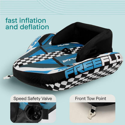 2 Person Inflatable Towable Tube for Boating with Backrest & Secure Grip Handles