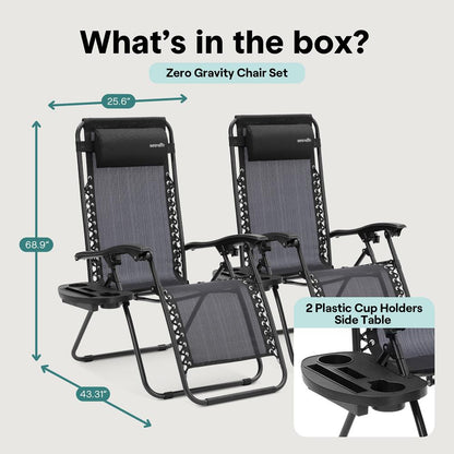 Adjustable Zero Gravity Chair Set - SLZGHBLK55